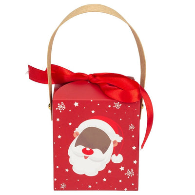 Cutie mică pătrată Crăciun cu fereastră, mâner kraft și fundă - roșu (set 50 buc) - CraftUp