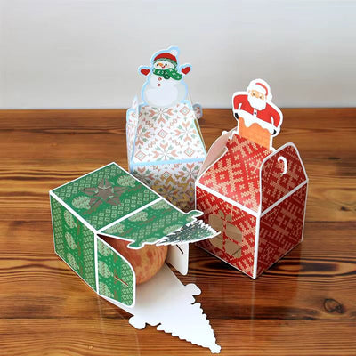 Cutie mică pătrată Crăciun cu fereastră - model brad verde (set 50 buc) - CraftUp