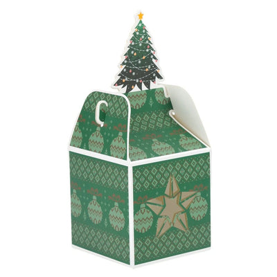 Cutie mică pătrată Crăciun cu fereastră - model brad verde (set 50 buc) - CraftUp