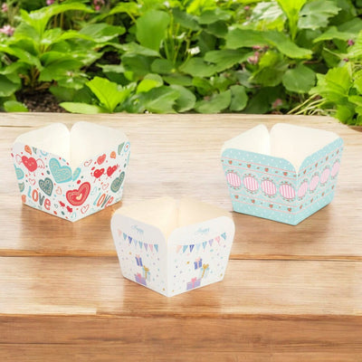 Cutie mică pătrată deschisă cu design - model 2 Happy Birthday (set 100 buc) - CraftUp