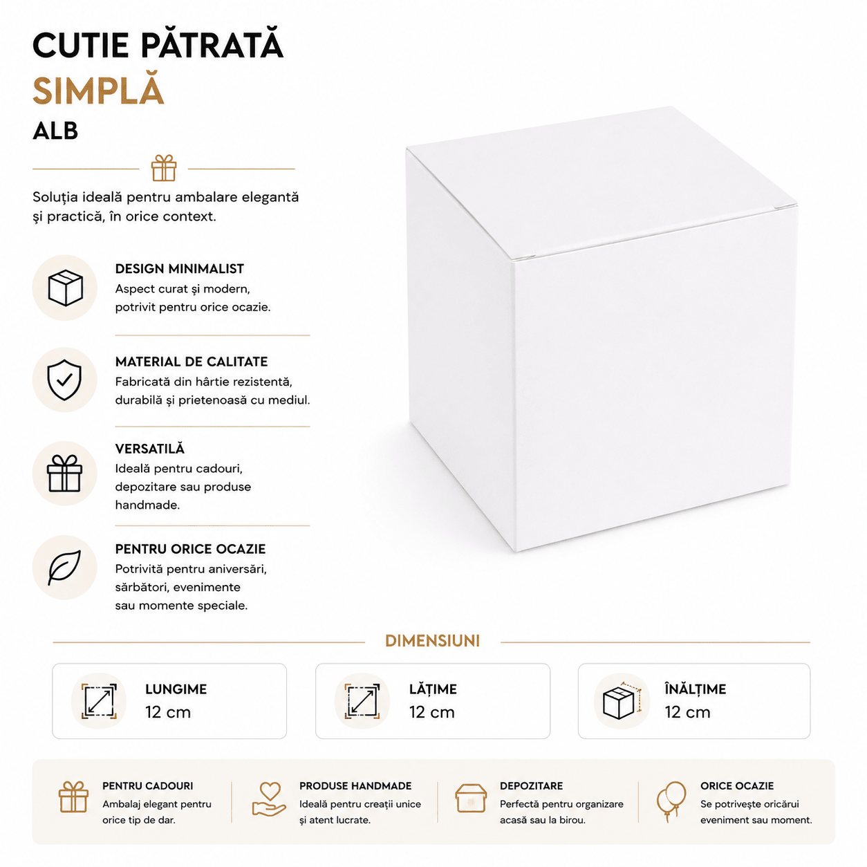 Cutie mică pătrată simplă - alb (set 10 buc) - CraftUp