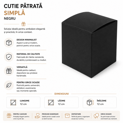 Cutie mică pătrată simplă - negru (set 10 buc) - CraftUp
