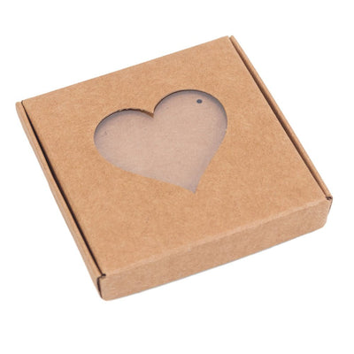Cutie mică pentru bijuterii cu fereastră inimă – kraft (set 50 buc) 6x6x1cm - CraftUp
