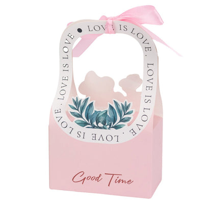 Cutie model floral cu mâner și panglică - roz (set 25 buc) - 17x12x6cm - CraftUp