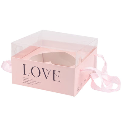 Cutie pătrată cu fereastră inimă capac transparent și mâner - roz (set 2 buc) 23x23x15cm - CraftUp
