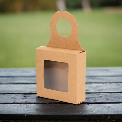 Cutie pătrată cu fereastră și agățătoare - kraft (set 25 buc) - CraftUp