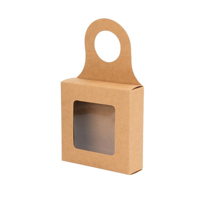 Cutie pătrată cu fereastră și agățătoare - kraft (set 25 buc) - CraftUp