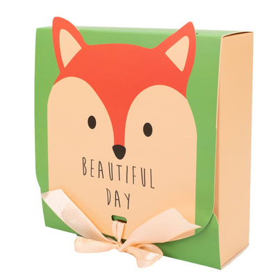 Cutie pătrată cu panglică satin pentru închidere model vulpe (set 25 buc) - CraftUp