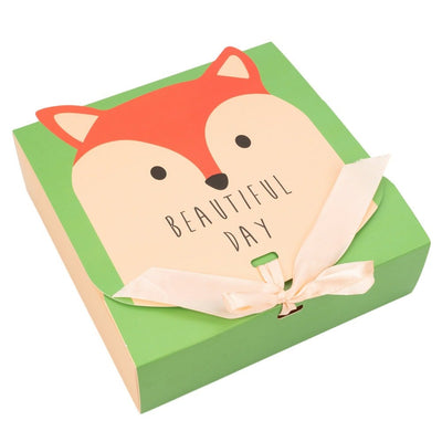 Cutie pătrată cu panglică satin pentru închidere model vulpe (set 25 buc) - CraftUp