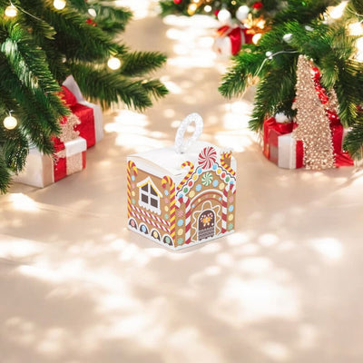 Cutie pătrată de Crăciun cu mâner de sfoară alb - maro (set 50 buc) - CraftUp