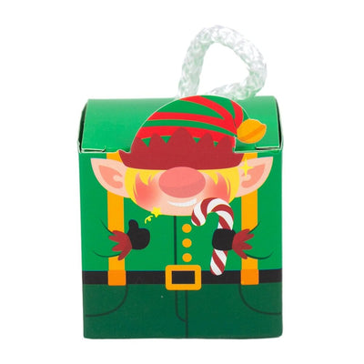 Cutie pătrată de Crăciun cu mâner de sfoară alb - verde (set 50 buc) - CraftUp