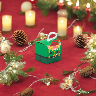 Cutie pătrată de Crăciun cu mâner de sfoară alb - verde (set 50 buc) - CraftUp