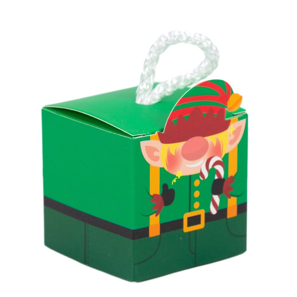 Cutie pătrată de Crăciun cu mâner de sfoară alb - verde (set 50 buc) - CraftUp