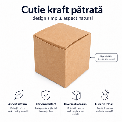 Cutie pătrată din carton kraft (set 50 buc) - CraftUp