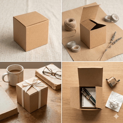 Cutie pătrată din carton kraft (set 50 buc) - CraftUp
