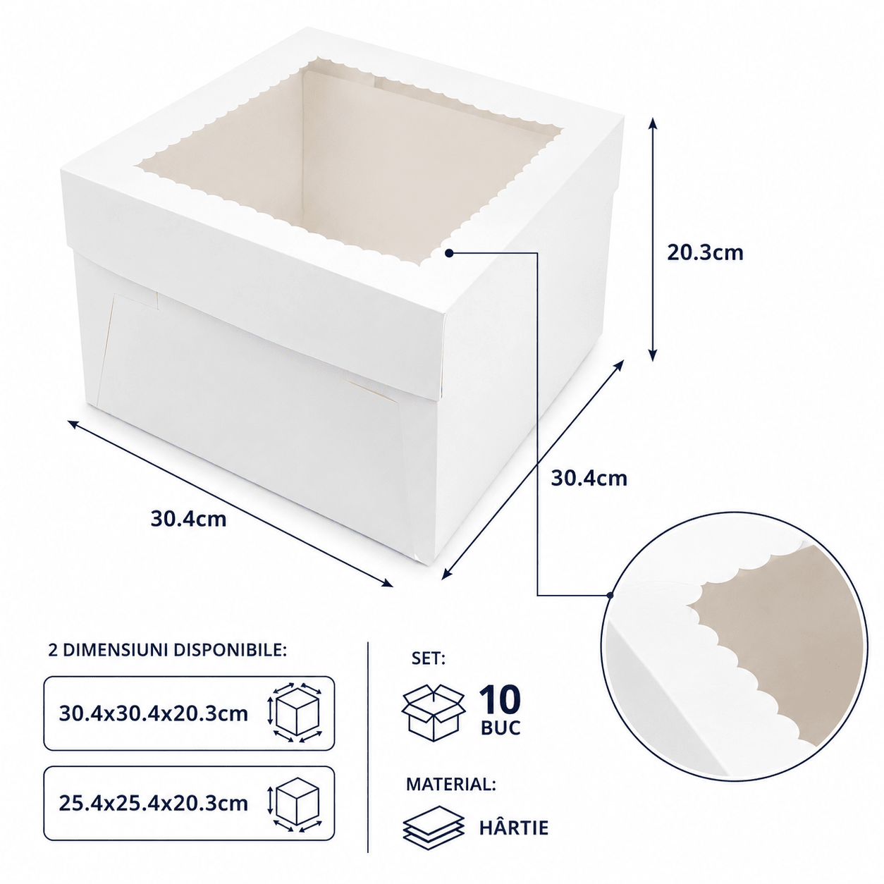 Cutie pătrată pentru tort cu fereastră (set 10 buc) - CraftUp