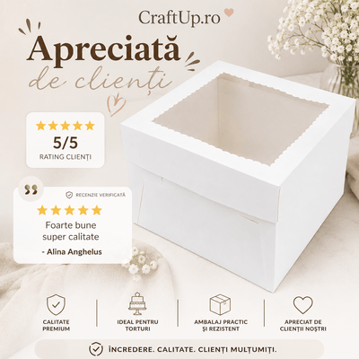 Cutie pătrată pentru tort cu fereastră (set 10 buc) - CraftUp