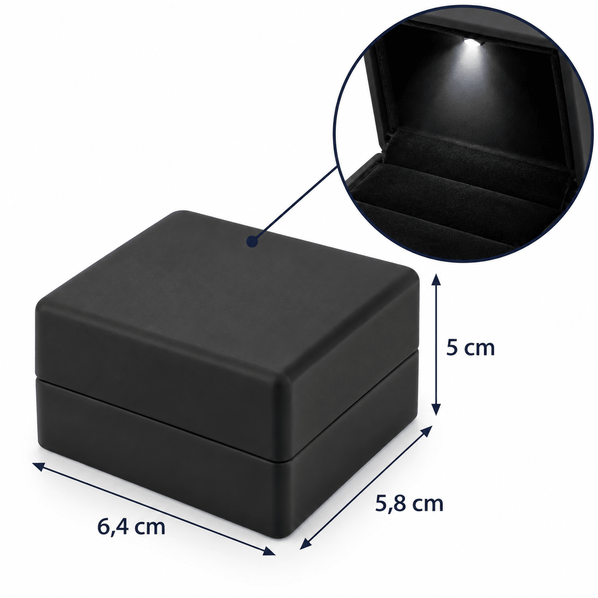 Cutie pentru inel cu lumină LED și interior din catifea - negru - CraftUp