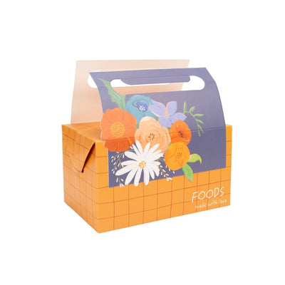 Cutie pentru prânz cu mâner model floral - portocaliu (set 25 buc) - CraftUp
