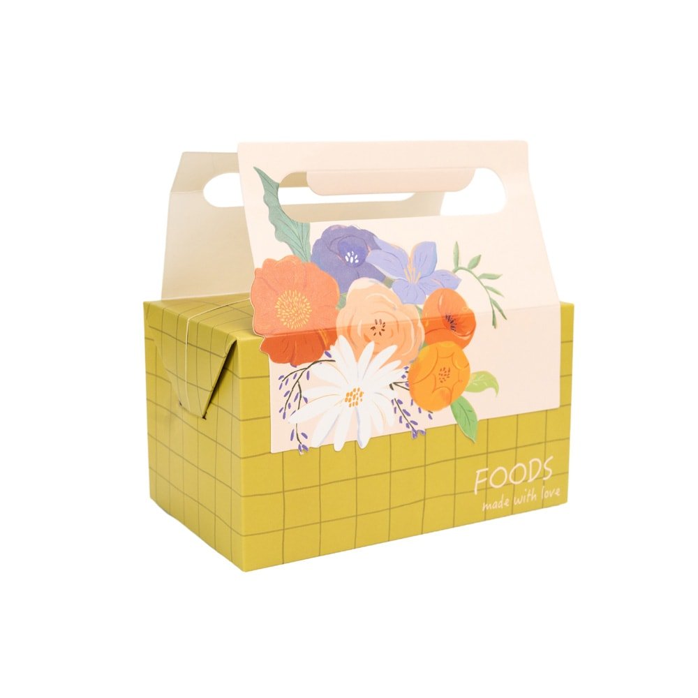 Cutie pentru prânz cu mâner model floral - verde (set 25 buc) - CraftUp