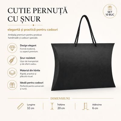 Cutie pernuță cu șnur - negru (set 10 buc) - CraftUp