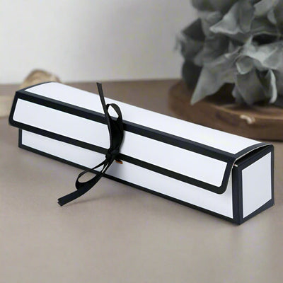 Cutie rigletă cu panglică neagră - alb (set 10 buc) - 19x4x3.8cm - CraftUp