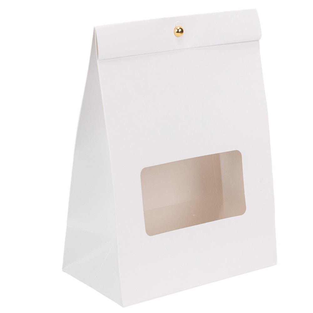 Cutie stand up cu fereastră și capsă - alb (set 25 buc) - 15x8x20cm - CraftUp