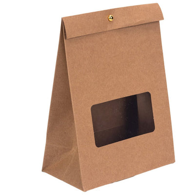 Cutie stand up cu fereastră și capsă - kraft (set 25 buc) - 15x8x20cm - CraftUp