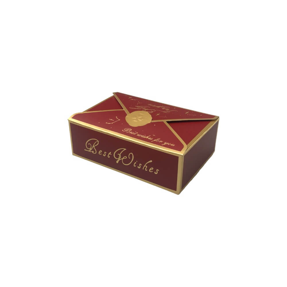 Cutie tip plic din hârtie cu sigiliu auriu 10.5x7x3.5cm - roșu (set 50 buc) - CraftUp