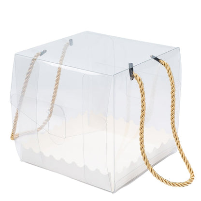 Cutie transparentă cu bază albă și mâner (set 25 buc) - CraftUp