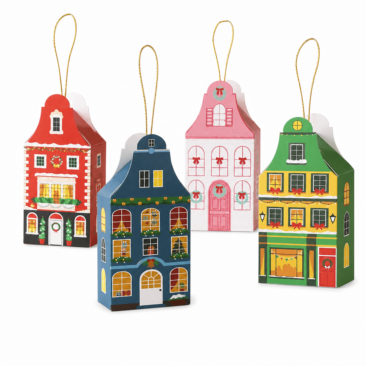 Cutii Crăciun formă căsuță cu fir auriu - multicolor (set 12 buc) - CraftUp