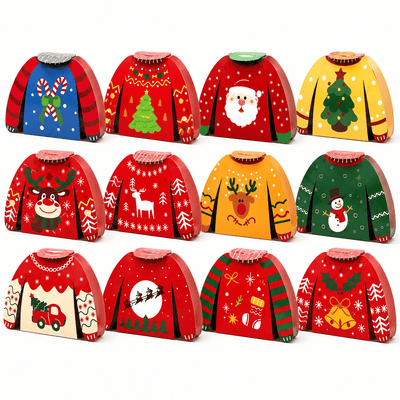 Cutii Crăciun formă pulover tricotat - mix 12 modele (set 24 buc) - CraftUp