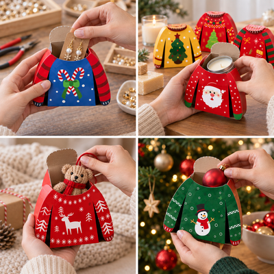 Cutii Crăciun formă pulover tricotat - mix 12 modele (set 24 buc) - CraftUp