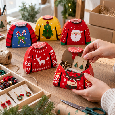 Cutii Crăciun formă pulover tricotat - mix 12 modele (set 24 buc) - CraftUp