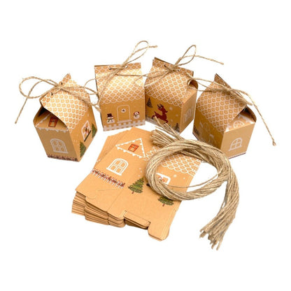 Cutii Crăciun în formă de căsuță cu sfoară iută mix 4 modele (set 24 buc) 5x7x10.5cm - CraftUp