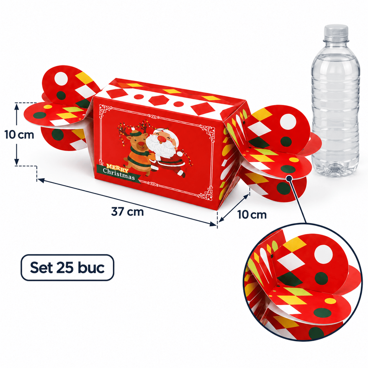 Cutii Crăciun tip bomboană cu Moș și ren - roșu (set 25 buc) - CraftUp