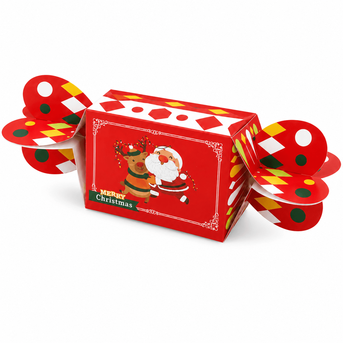 Cutii Crăciun tip bomboană cu Moș și ren - roșu (set 25 buc) - CraftUp