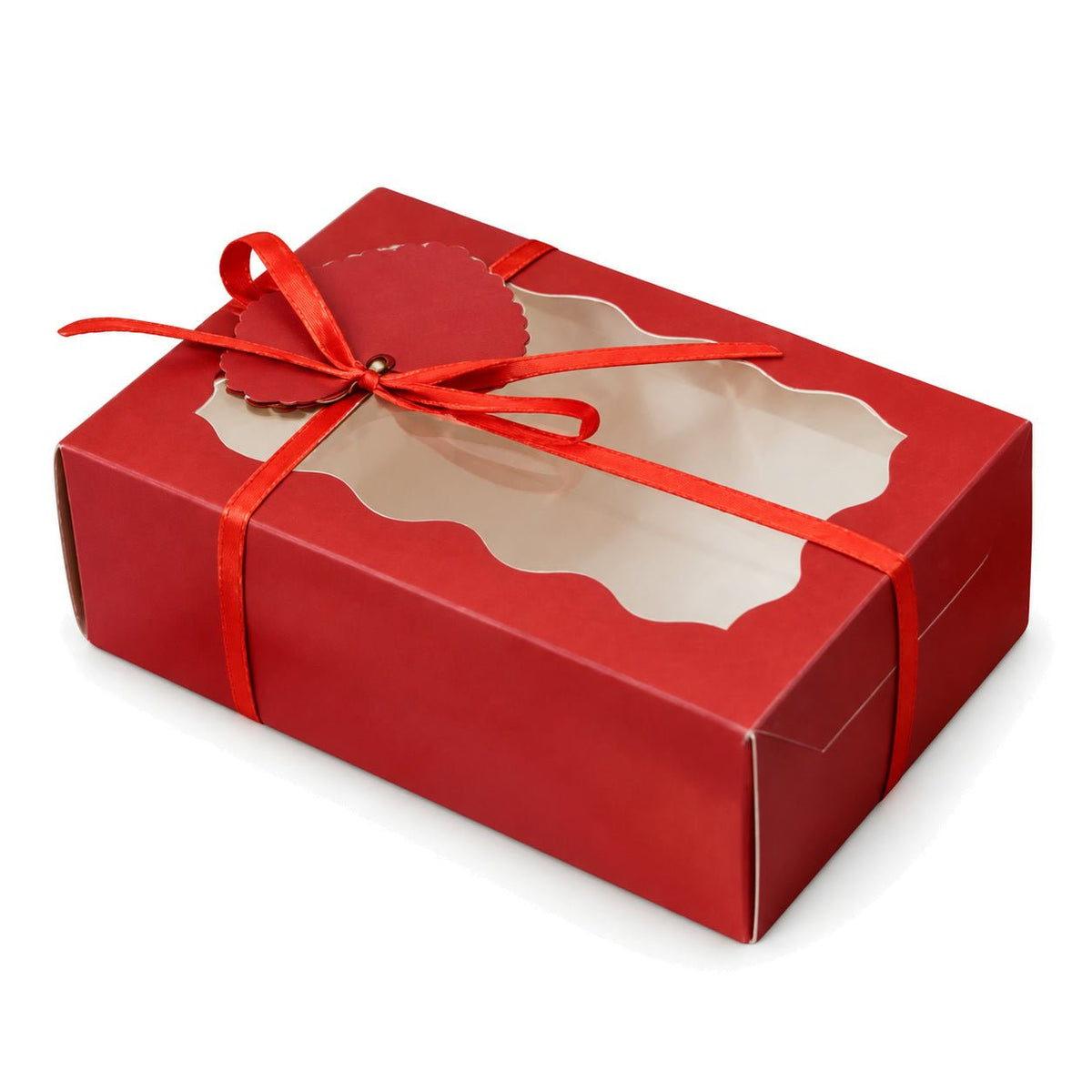 Cutii cu fereastră, fundă și etichetă - roșu (set 10 buc) - CraftUp