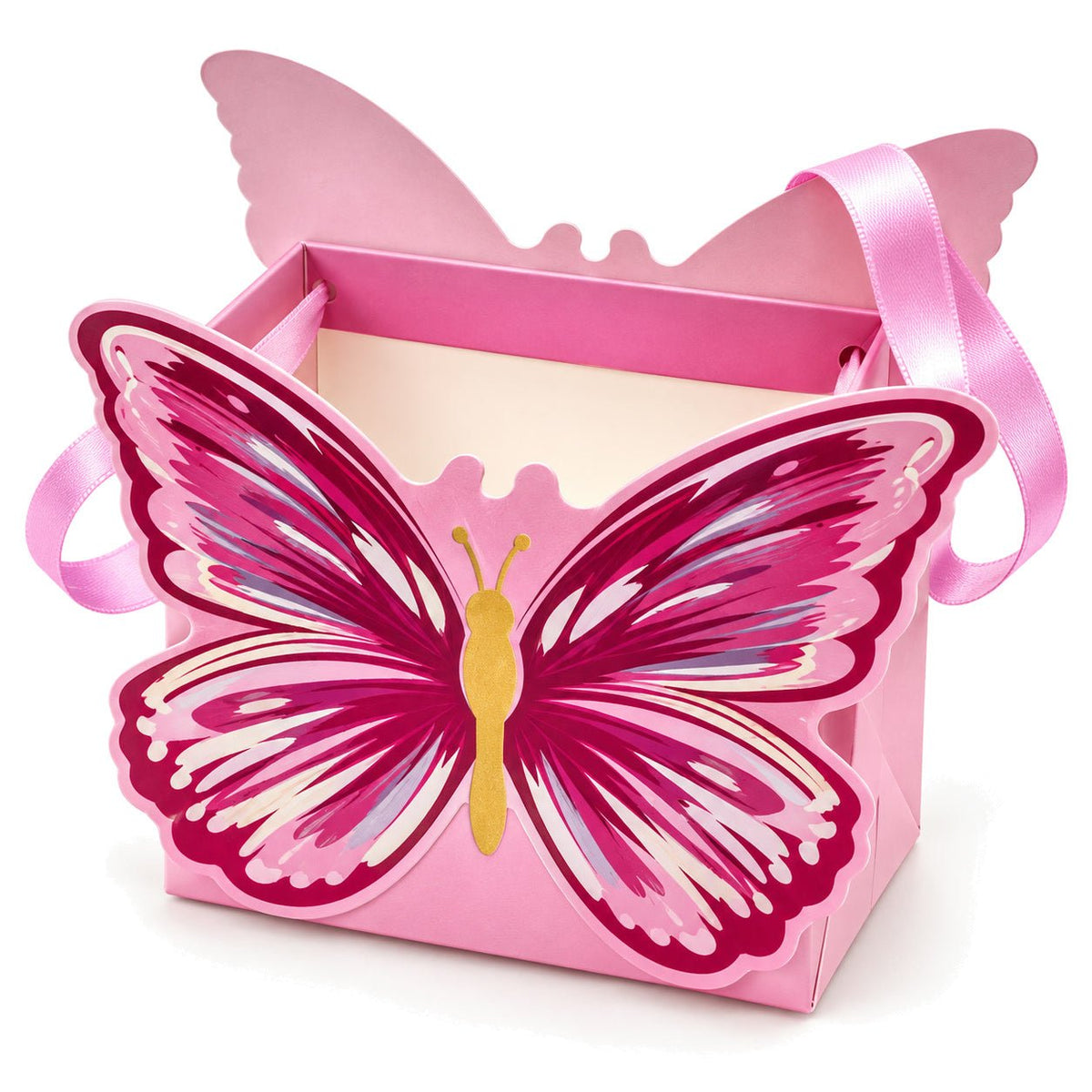 Cutii cu fluture decupat și mâner din panglică - roz (set 10 buc) - CraftUp