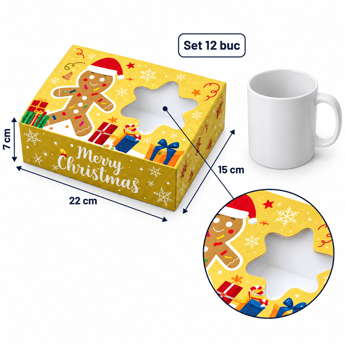 Cutii de Crăciun cu personaje și fereastră stea - mix 4 modele (set 12 buc) - CraftUp