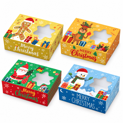 Cutii de Crăciun cu personaje și fereastră stea - mix 4 modele (set 12 buc) - CraftUp