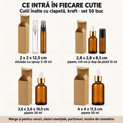 Cutii înalte cu clapetă - kraft (set 50 buc) - CraftUp