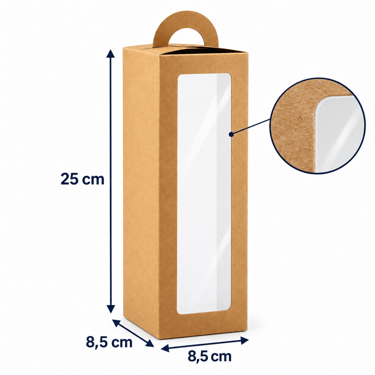 Cutii înalte cu fereastră și mâner, pentru pahare termos - kraft (set 24 buc) - CraftUp
