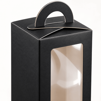 Cutii înalte cu fereastră și mâner, pentru pahare termos - negru (set 24 buc) - CraftUp