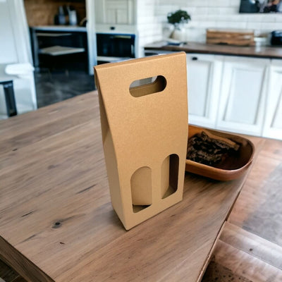 Cutii kraft cu mâner pentru doua sticle (set 10 buc) - CraftUp