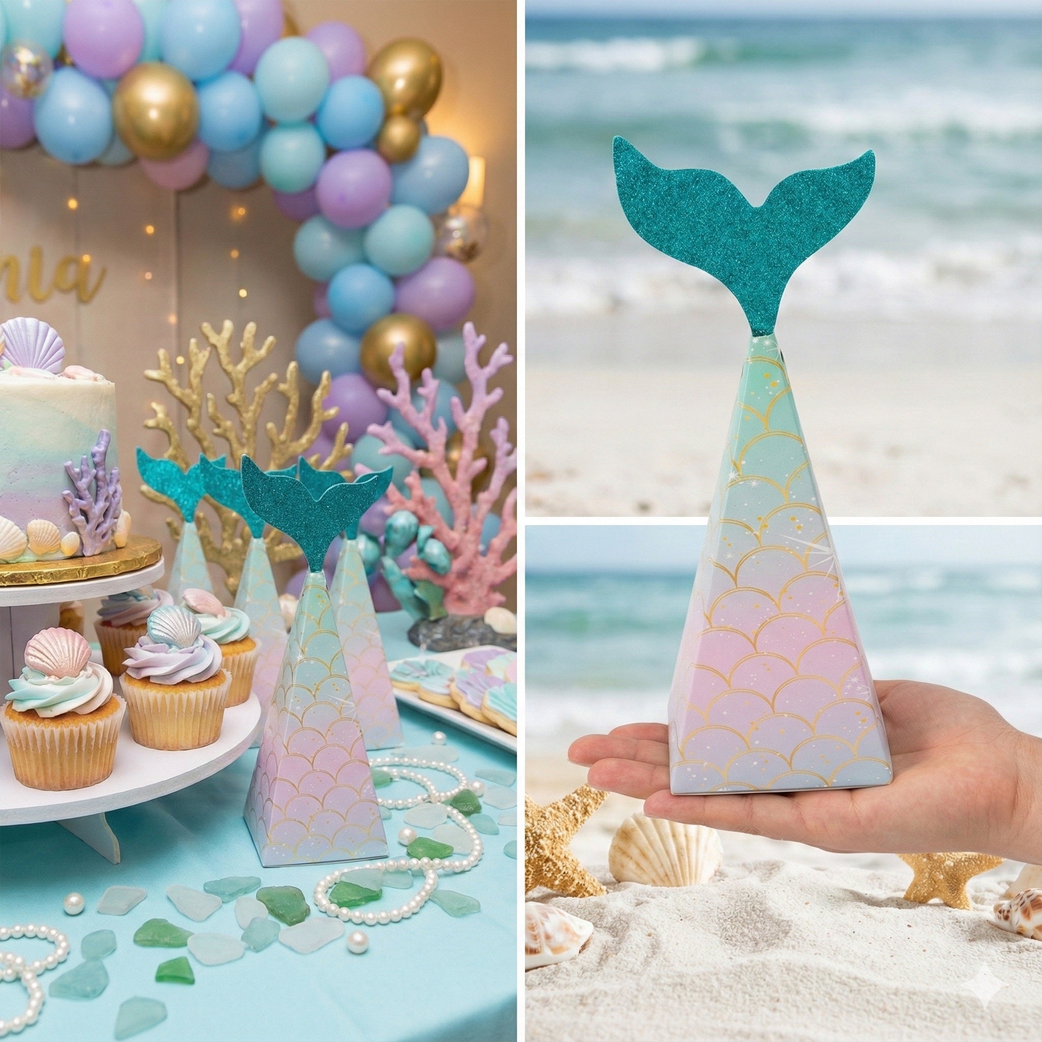 Cutii mărturii con coadă de sirenă (set 50 buc) - CraftUp