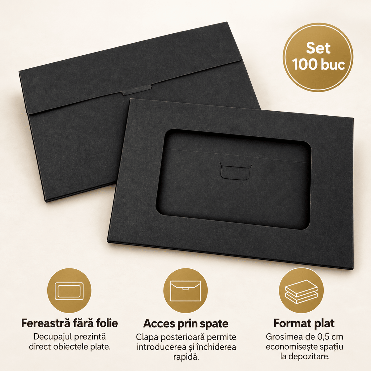 Cutii mici cu fereastră decupată - negru (set 100 buc) - CraftUp