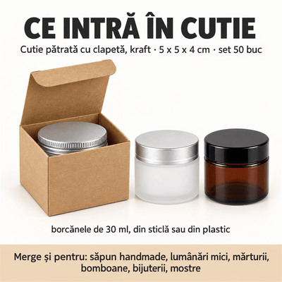 Cutii pătrate cu clapetă - kraft (set 50 buc) - CraftUp