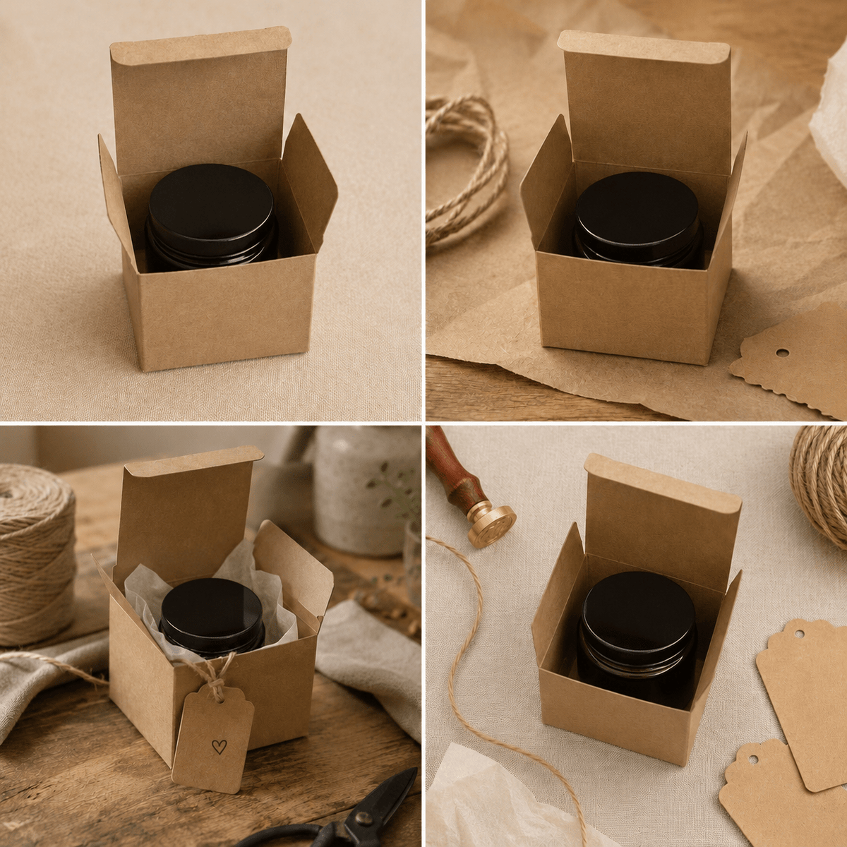 Cutii pătrate cu clapetă - kraft (set 50 buc) - CraftUp