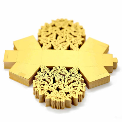 Cutiuță cu fundă model fluturași 6,3x4cm - auriu (set 50 buc) - CraftUp